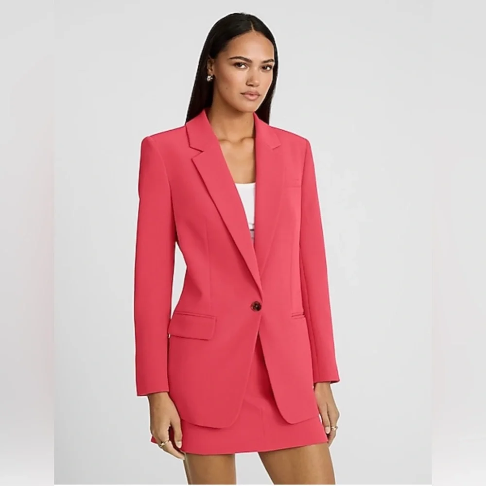Express Studio Stretch Twill Boyfriend Blazer in Hot Coral Size Small Women’s - Picture 4 of 17